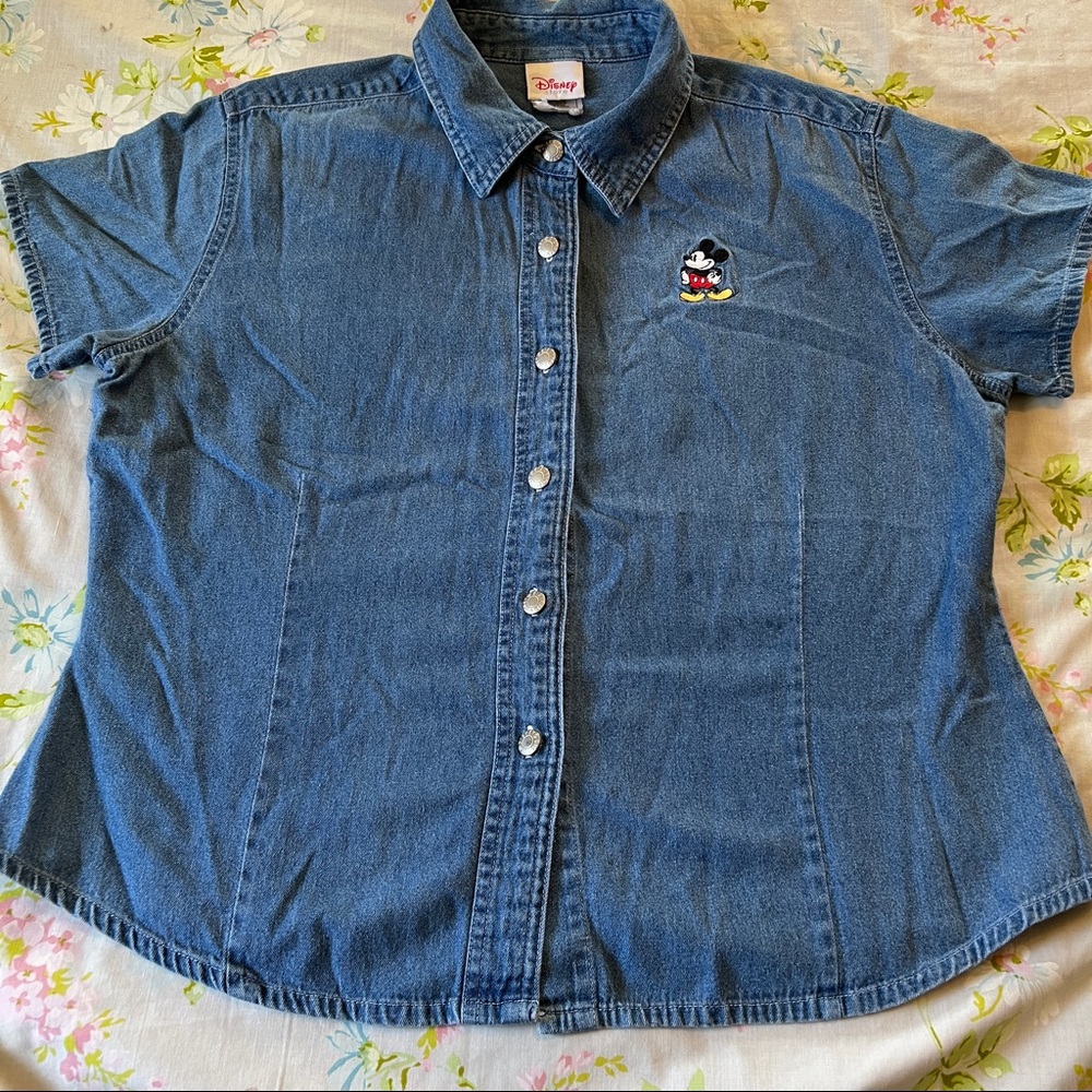 Women's Vintage 90's Disney Denim Mickey Mouse Embroidered Shirt - Picture 3 of 6